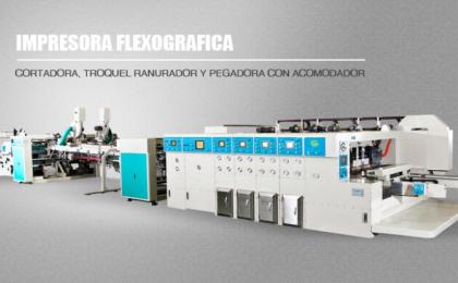 Impresora flexo, cortadora, pegadora y eyector automatico para caja de carton