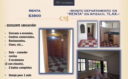 renta, departamento, apizaco, colonia centro