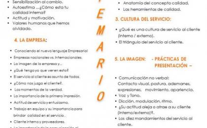 Temario  Curso Calidad en el Servicio Hostelería y Restaurante